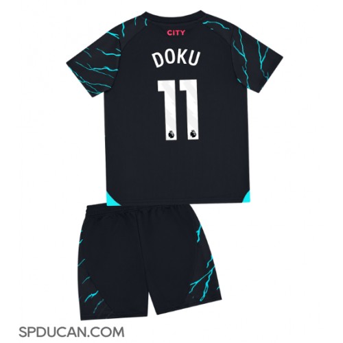 Dječji Nogometni Dres Manchester City Jeremy Doku #11 Rezervni 2023-24 Kratak Rukav (+ Kratke hlače)